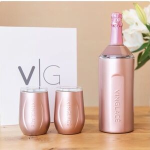 NIB VINGLACE rose pink wine champagne chiller and two tumblers valentine gift